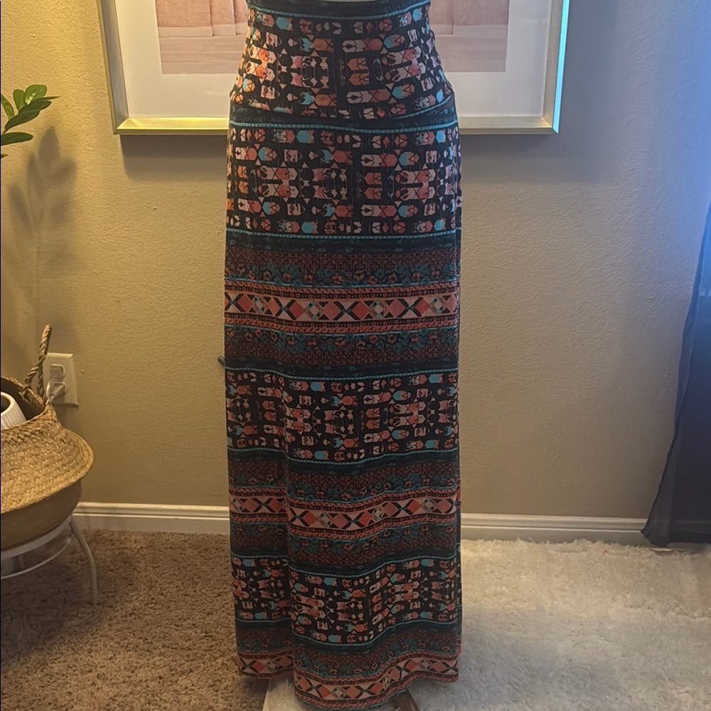 Mossimo Supply Co Turquoise, Black,  and Orange Maxi Skirt Casual Resort Wear